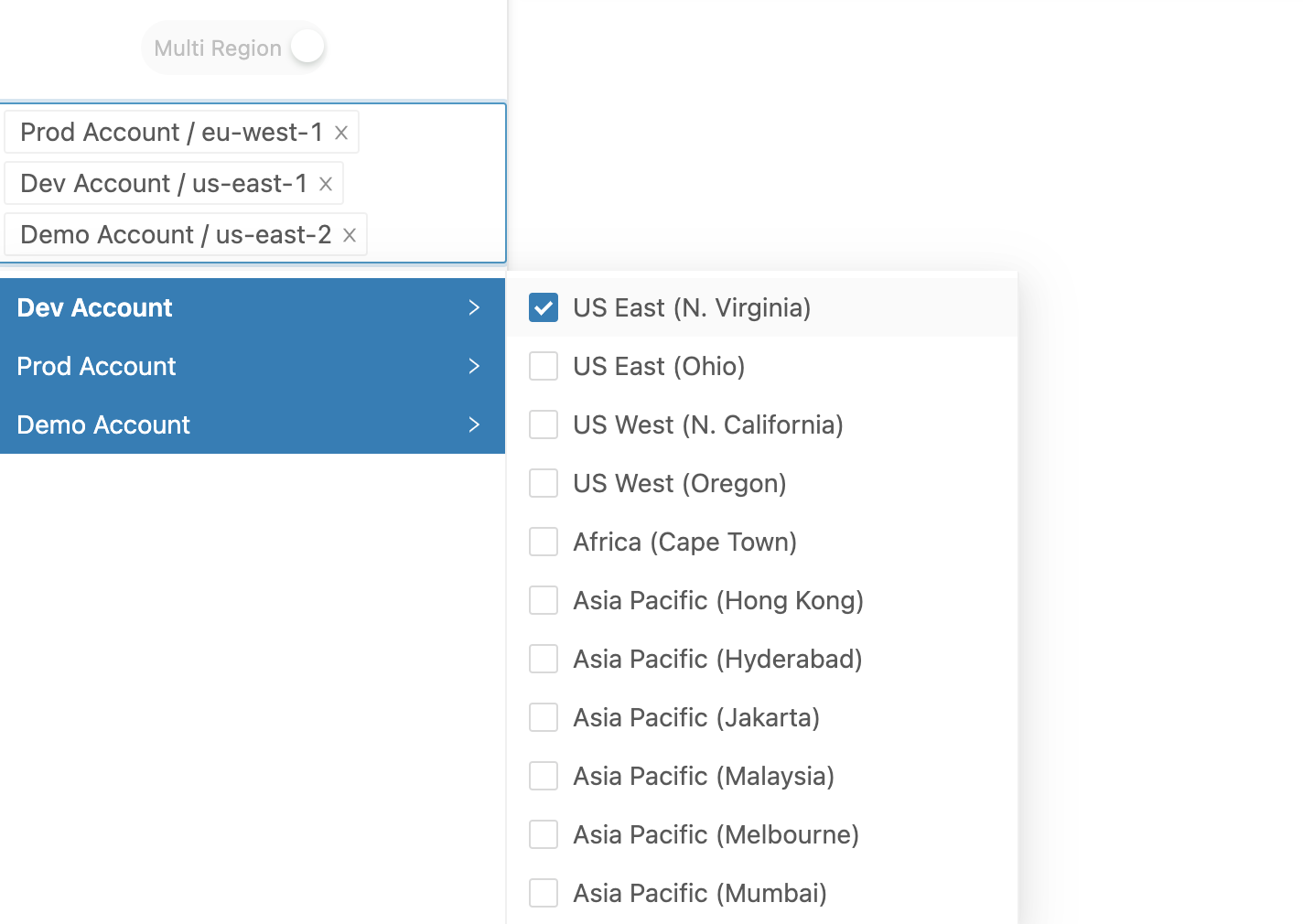 Select multi-regions & accounts