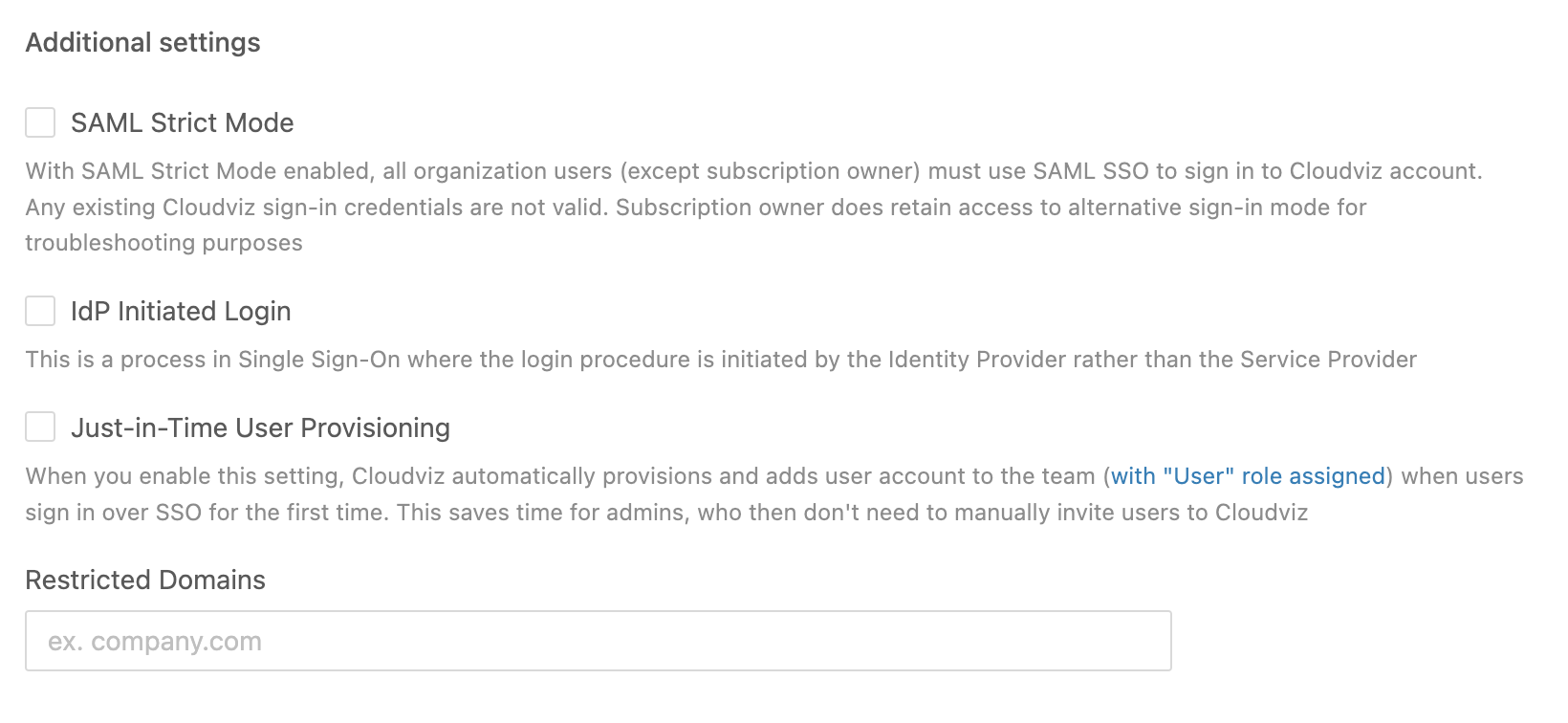 SAML Additional Settings